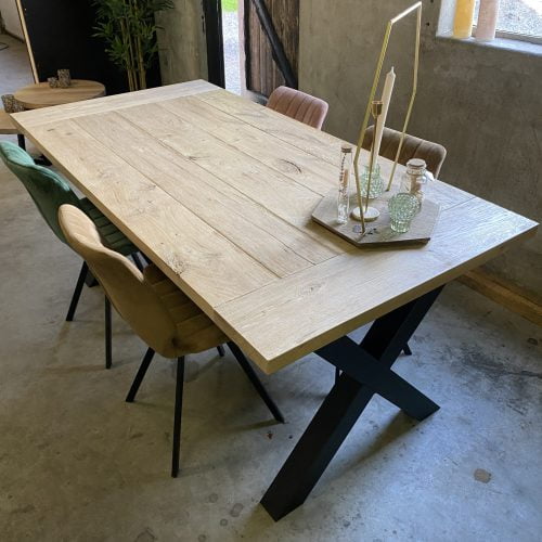 Robuuste tafel met X poten K8x8 en olie box - Afbeelding 2